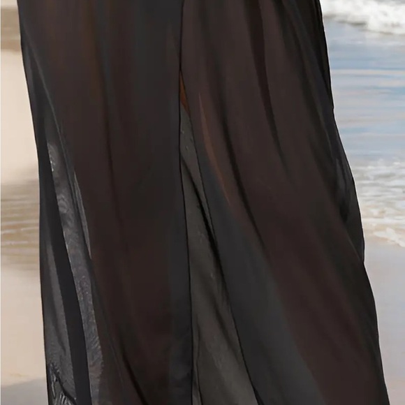Black Mesh Gold Stitched Waistline Beach Cover-Up Skirt Plus-Sized - Picture 5 of 8